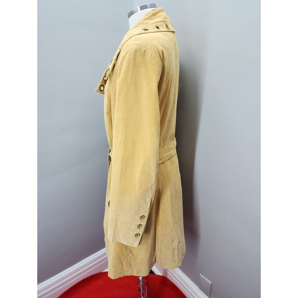 Y2K Bradley Bayou Butter Yellow-Tan Suede Trench Coat Floral Lined - XL - Picture 6 of 10